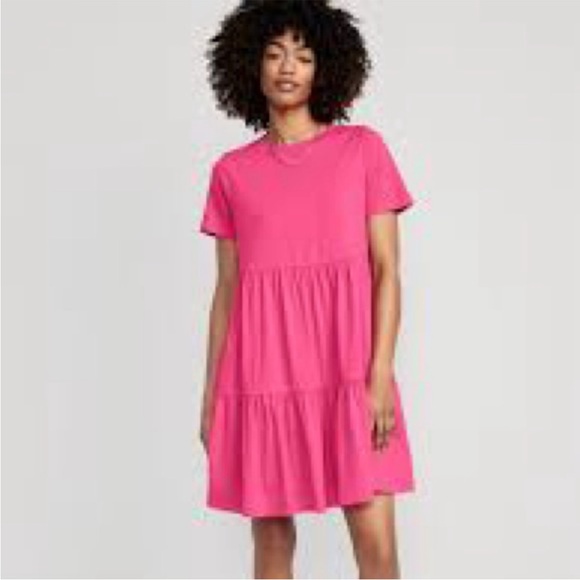 Old Navy Dresses & Skirts - Old Navy | Pink Short Sleeve Tiered Dress in Flower Trail